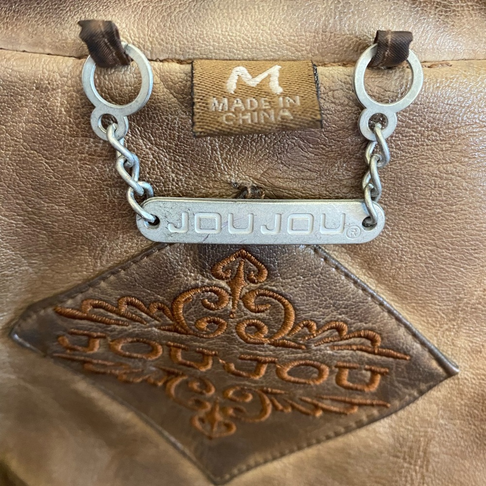 Jou Jou Tan Leather Handbag with Embroidery